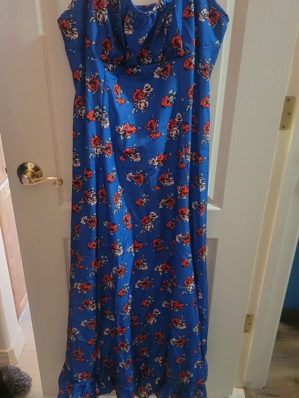 Sleeveless Royal Blue Floral Maxi Dress with Ruffle Hem